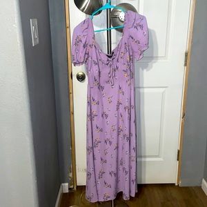 Lilac floral spring dress with slit